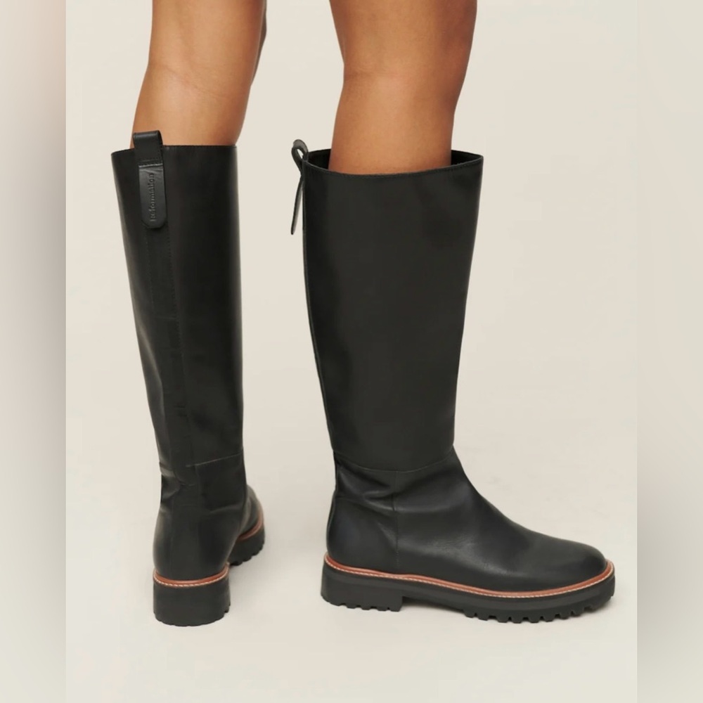 Reformation Kata Black Leather Knee-High Boots Sz 7 1/2